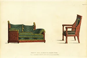 Furnishings Prints: French sofa and drawing room chair, 1812