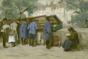 Seine Prints: French soldiers and Bouquinistes along the Seine, WW1