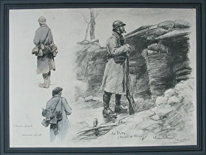 Images Dated 15th June 2012: Two French soldiers carrying Pinard at Miricort and Navy