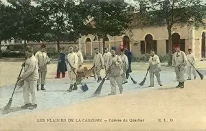Brushing Prints: French soldiers cleaning their Barrack Yard