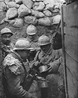 French soldiers eating in the trenches during World War I