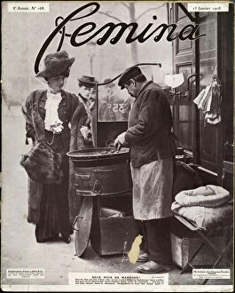 Furs Collection: French street trader selling hot roasted chestnuts 1908