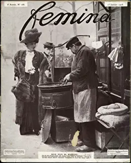 Selling Prints: French street trader selling hot roasted chestnuts 1908
