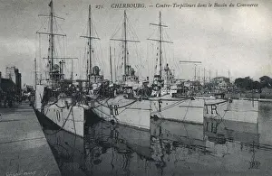 Battleships Prints: Four French torpedo boats in Cherbourg Harbour, France