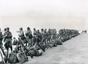 Halted Prints: French troops on quayside, Salonika, WW1