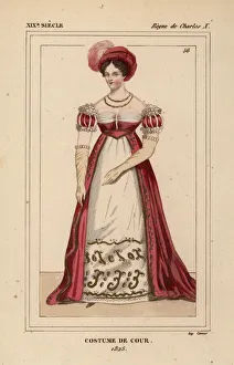 French woman in court costume, reign of King Charles X, 1825 French woman in court costume, reign of King Charles X, 1825