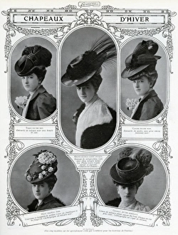 Images Dated 16th March 2016: French woman wearing edwardain winter hats 1906