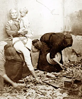 Refugees Prints: French women searching through ruins during WWI