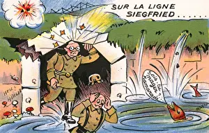 Sprung Prints: French WW2 Propaganda postcard - Siegfried Line leaking