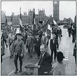 Civilians Gallery: Frenchmen marching in London after enlisting 1939