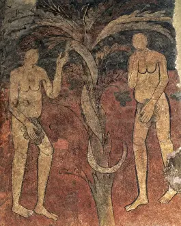 Eden Prints: Fresco of Adam and Eve. Barbera del Valles. Catalonia. Spain