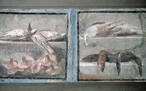 Museo Prints: Fresco, wall, paintings, from, Pompeii, depicting, Roman, foods, including, game