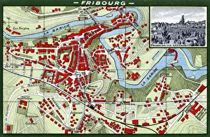 Fribourg, Switzerland - Map of the City Centre