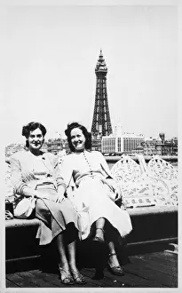 Two friends on a bench at Blackpool, Lancashire