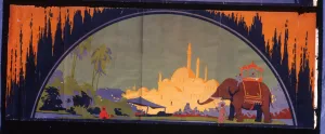 Lunette Prints: Frieze, Indian scene with elephant
