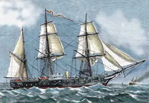 Navigate Prints: Frigate Blanca of the Spanish Navy aimed at a voyage of ci