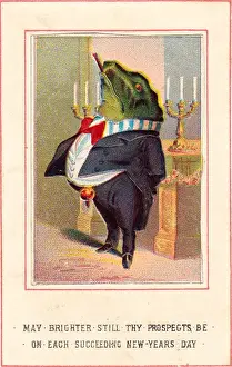 Tailcoat Prints: Frog gentleman on a New Year card