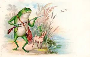 Huntsman Prints: Frog huntsman and dog on a greetings postcard