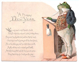 Frogs Collection: Frog at a writing desk on a New Year card