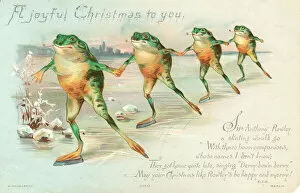 Skates Gallery: Four frogs ice skating on a Christmas card