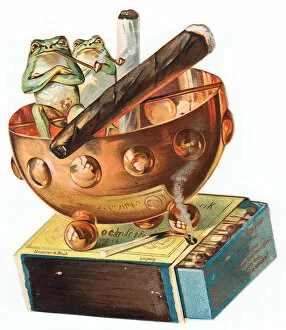 Ashtray Collection: Frogs with pipes on a cutout New Year card