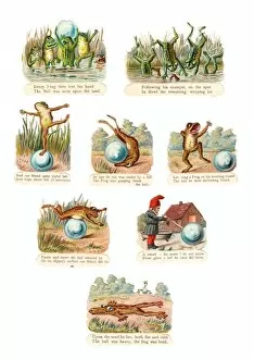 Mottled Collection: Frogs playing with a ball on eight Victorian scraps