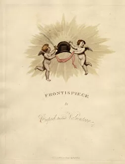 Turned Gallery: Frontispiece with two cherubs holding a bicorn and sword