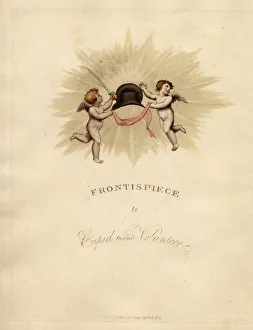 Cupid Gallery: Frontispiece with two cherubs holding a bicorn and sword