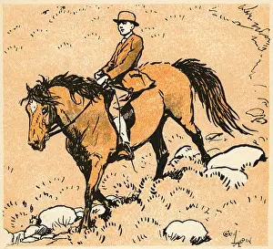 Jerry Prints: Frontispiece illustration, Robin riding Jerry