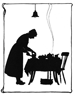 Images Dated 28th October 2011: Frontispiece, Mrs Bobbity standing at the tea table