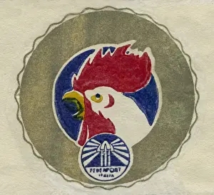 Crowing Prints: Fruit Label -- head of a cockerel