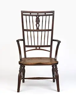 Geffrye Museum Prints: Fruitwood armchair with high back described as a Mendlesham