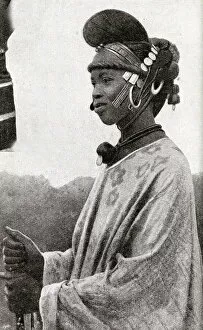 Elaborate Gallery: Fula tribeswoman in headdress, French Sudan, West Africa