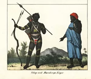 Fulup man with weapons and Mandingo man in robe and turban