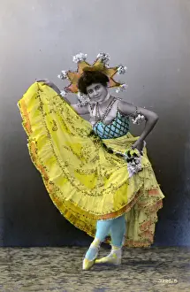 Fun card series of a British dancer in a wide-skirt costume