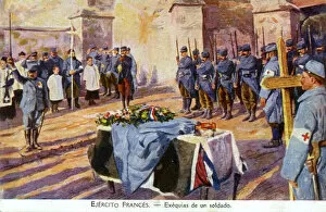 Bayonets Collection: Funeral of a French soldier on the Western Front, WW1