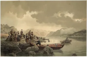 Fjords Prints: A funeral in the Norwegian fjords Date: circa 1851