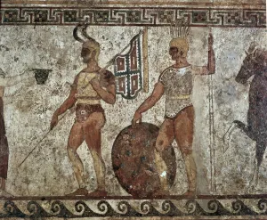 Campanian Collection: Funeral painting with Greek soldiers. Farewell of