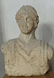 Beth Prints: Funerary bust of a woman. Limestone. From Beth Shean, Israel