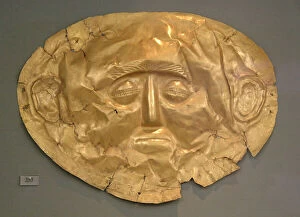 Mycenae Collection: Funerary mask in gold foil embossed. IV Grave Circle A in th