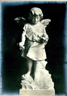 Cherub Prints: Funerary Monument - Cherub with Flowers