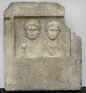 Decease Prints: Funerary stele bearing busts of a man with a sword