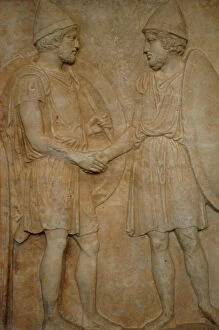 Greeks Collection: Funerary stele of Sosias and Kephisodoros. 410 BC. Detail