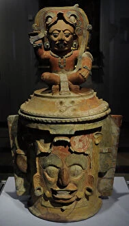 Beliefs Collection: Funerary urn with depiction of the solar god Kinich Ahau