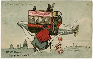 Futuristic Prints: Future Prediction - Flying Bus - Humorous Postcard