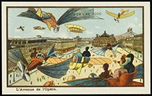 Futuristic street scene in the Avenue de l Opera, Paris