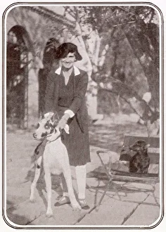 Gabrielle Coco Chanel seen at her villa, La Pausa, at Roquebrune, Cap Martin, near Monte Carlo in the company of her two dogs, Gigot and Dax. Date: 1931