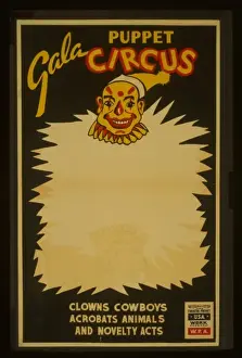 Gala Prints: Gala puppet circus Clowns, cowboys, acrobats, animals, and n