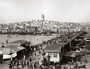 Galata Bridge, Constantinople, (Istanbul), Turkey, circa 189