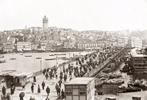 Galata Bridge, Constantinople (Istanbul) Turkey. c. 1890 s